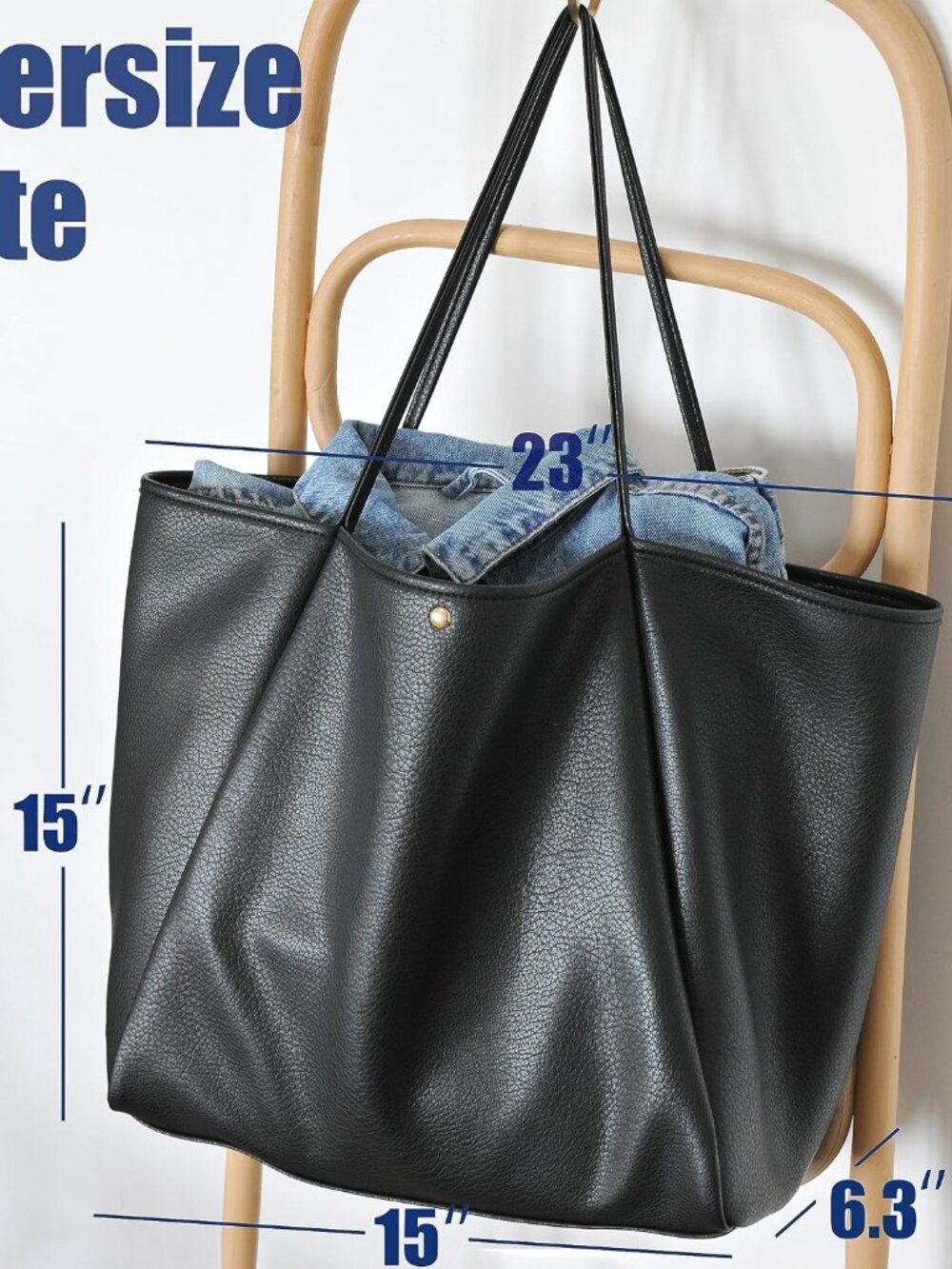 Oversize Pu Leather Tote Women Weekender Bag Shopper Handbag Travel Purse - Picture 4 of 6